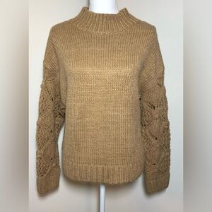 NWT Skies Are Blue Mock Neck Crochet Sweater Camel Women Size Small